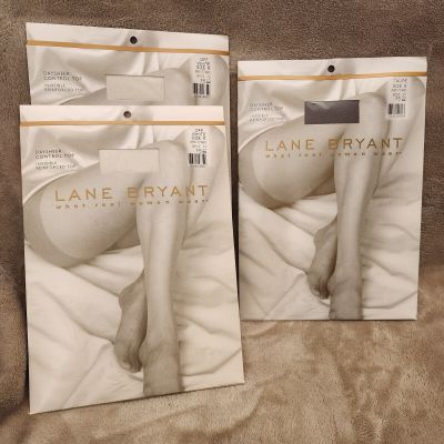 Lane Bryant Day Sheer Pantyhose Reinforced Toe Sz E (2)Off White & (1)Taupe Lot